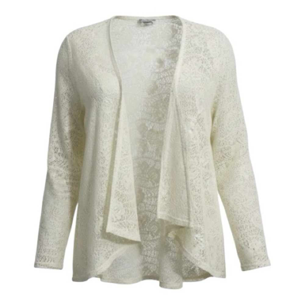 Vintage Boho Lace Cardigan Sz Med Ivory Sheer Floral Cottagecore Fairy Whimsy